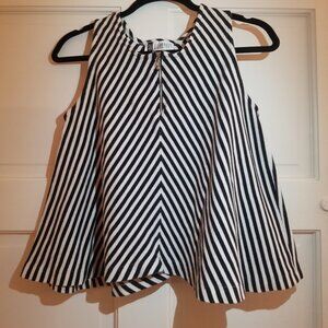Black and White Striped Sleeveless 80's Flare Top